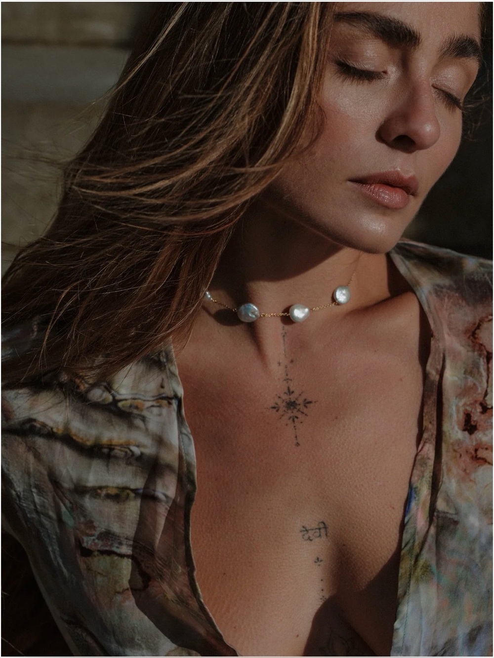 Goldfill Chain Necklace with White Pearl Discs
